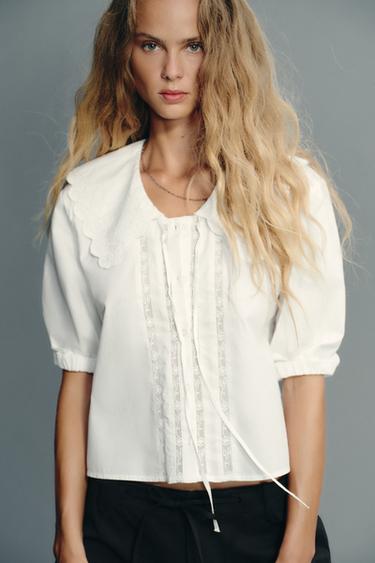 EMBROIDERED PETER PAN COLLAR SHIRT - White by Zara - Image 2