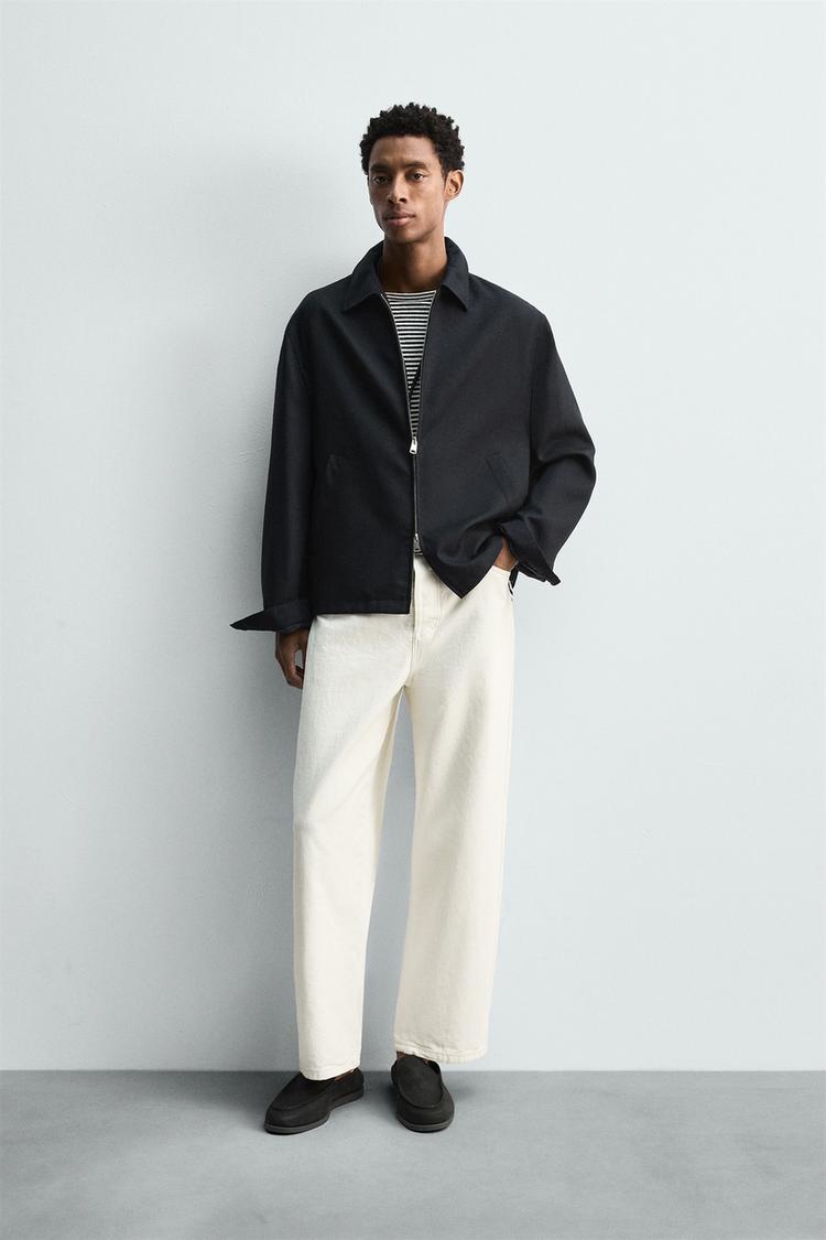 GIACCA-CAMICIA IN LANA CON CERNIERA Blu Marino ZARA Italia Italy