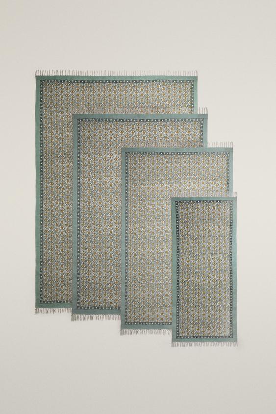 Zara REVERSIBLE COTTON RUG - 藍色 / 綠色 - 圖片 0