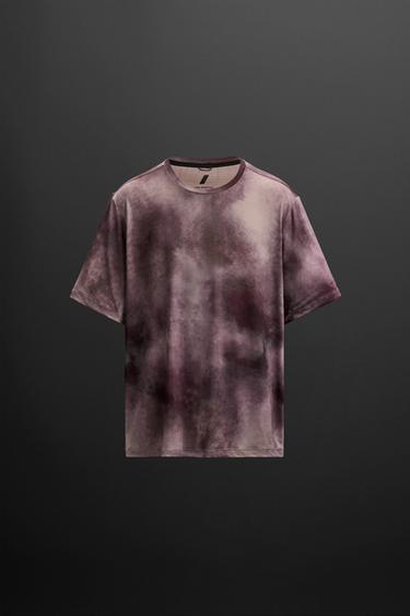 TIE-DYE PRINT PERFORATED T-SHIRT - Burgundy by Zara