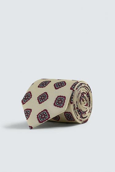 100% SILK GEOMETRIC JACQUARD TIE - Ecru by Zara