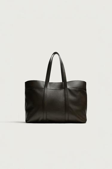 BOLSO SHOPPER PIEL - Marrón de Zara