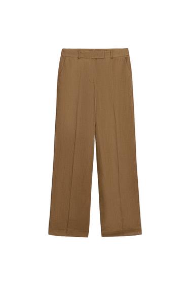 შარვალი სწორი სელნარევი ქსოვილი - Zara-ს Caramel