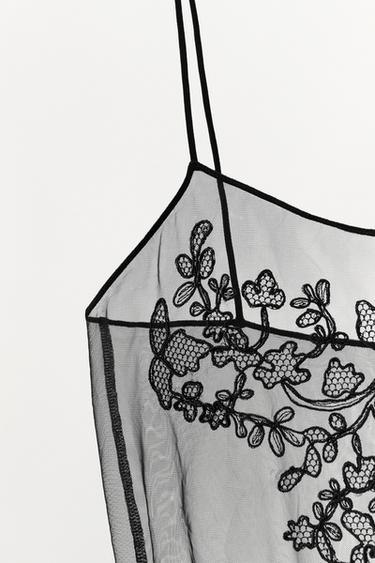 FLORAL EMBROIDERY MESH BODYSUIT - Black by Zara - Image 6