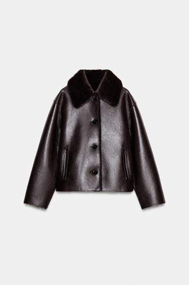 REVERSIBLE DOUBLE-FACED FAUX LEATHER JACKET - Brown by Zara