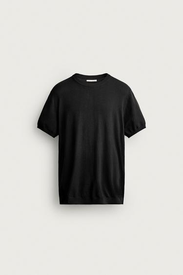 CAMISETA DE TRICÔ MISTURA DE VISCOSE - Preto da Zara