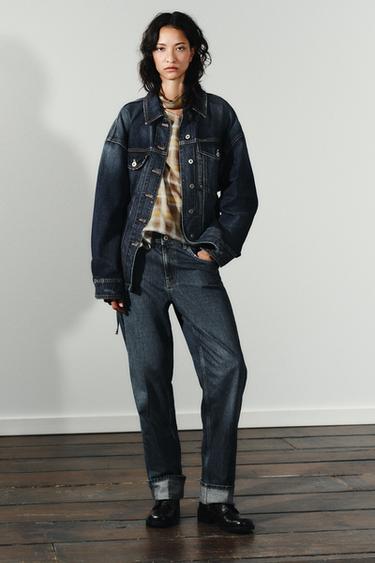 MID-WAIST FOLDED STRAIGHT JEANS - Navy blue by Zara - Image 0