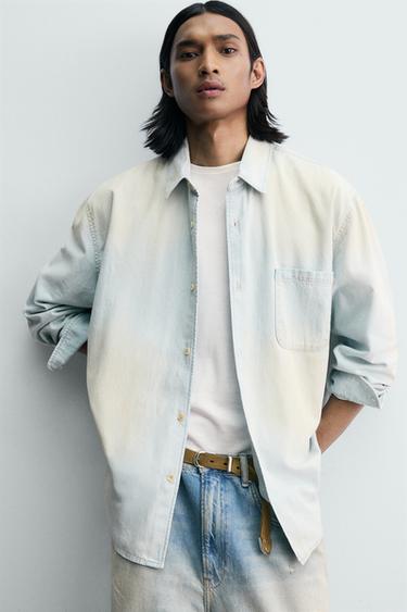 VINTAGE-EFFECT WASHED DENIM SHIRT - Light blue by Zara - Image 4