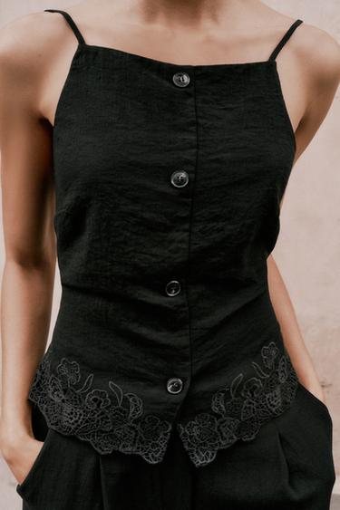 TOP BRODÉ DOS NU - Noir de Zara - Image 2