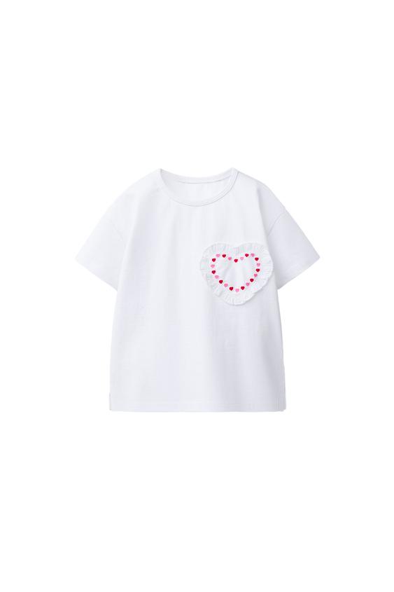 Zara HEART APPLIQUÉ T-SHIRT - White - Image 0