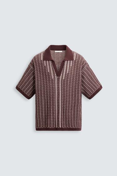 CONTRAST TEXTURED KNIT POLO SHIRT - Burgundy by Zara