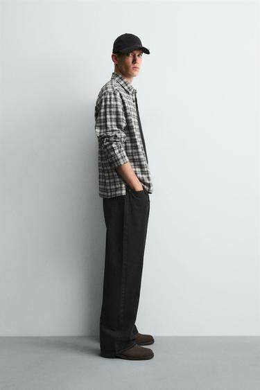 EMBROIDERED CHECK FLANNEL SHIRT - Black / White by Zara - Image 3