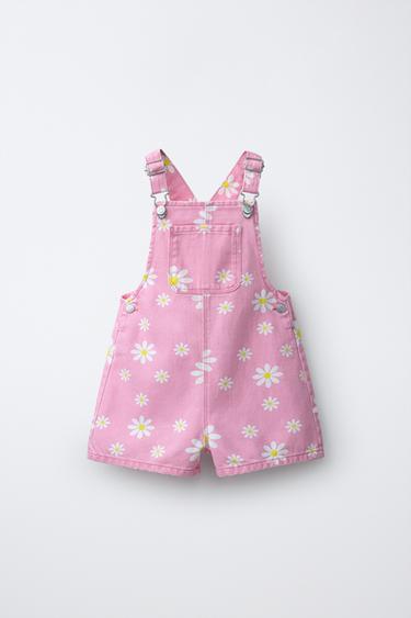TWILL DUNGAREES WITH FLOWERS - Pink by Zara