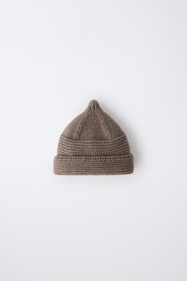 CHUNKY KNIT POINT BEANIE — taupe brown 1