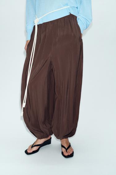 PANTALON BOUFFANT À TAILLE ÉLASTIQUE - Marron de Zara - Image 1