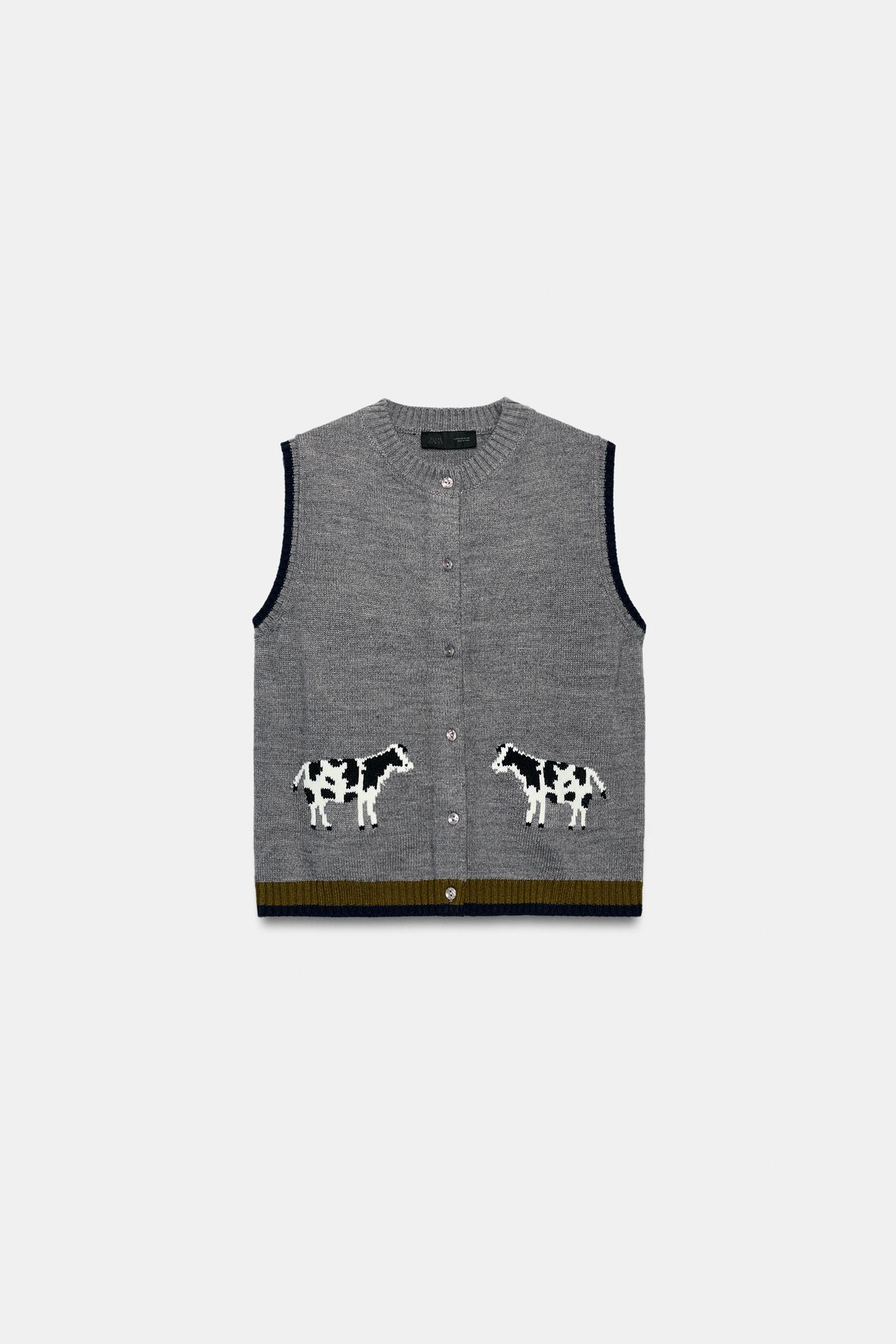 Женский жилет Zara Animal Jacquard Knit Vest, цвет: Серый — фото 5