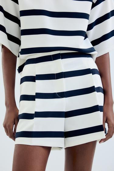 STRIPED BERMUDA SHORTS WITH DARTS - White / Navy by Zara