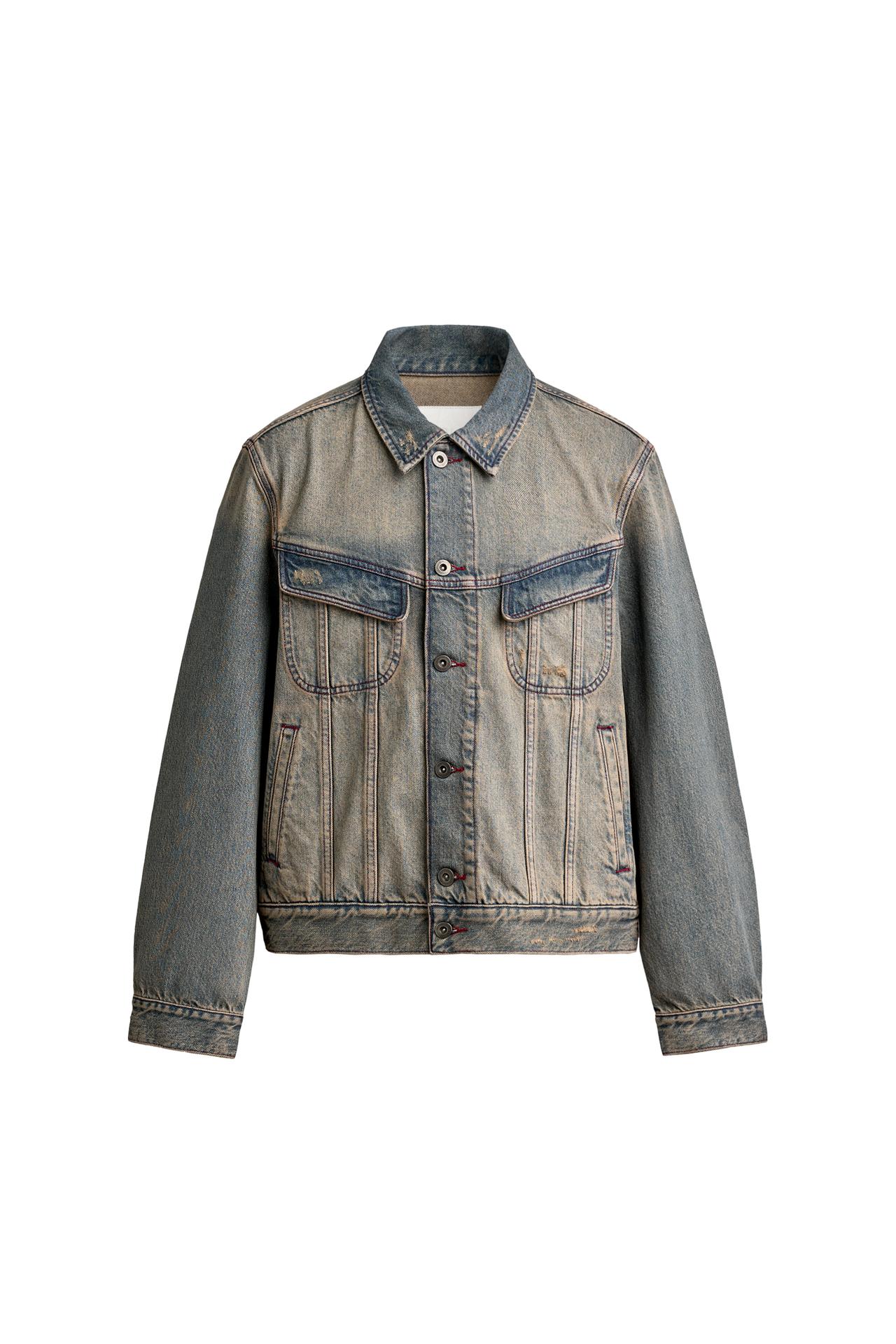 CROPPED FIT TOPSTITCHED DENIM JACKET