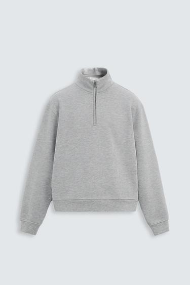 HEAVYWEIGHT QUARTER-ZIP SWEATSHIRT - Grey marl by Zara