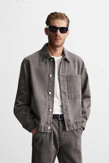 DENIM OVERSHIRT WITH POCKET - Anthracite grey by Zara