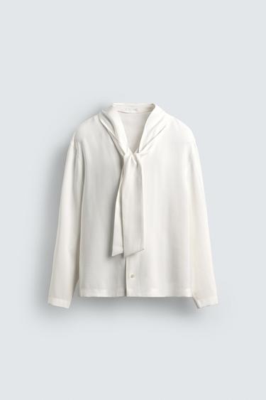 FLOWING SHIRT WITH BOW - White by Zara - Image 6
