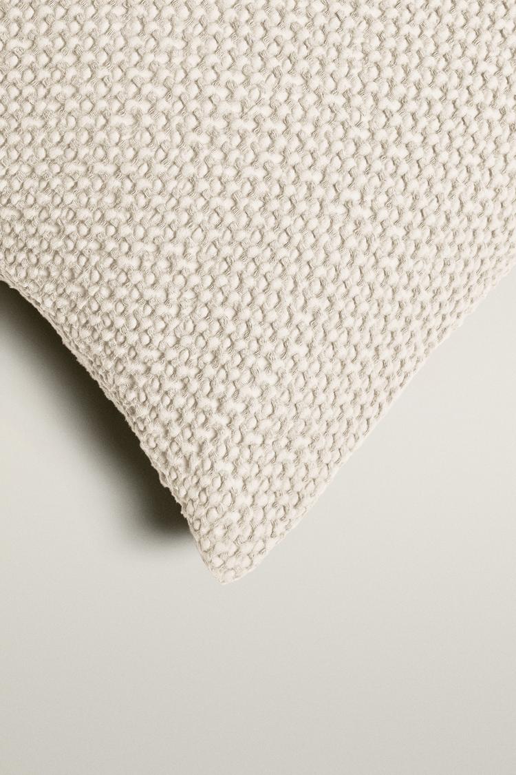 WAFFLE-KNIT THROW PILLOW COVER — Ecru