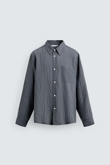 CAMISA FLUIDA RAYAS - Azul lavado de Zara