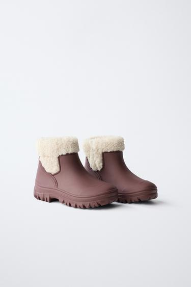 FAUX SHEARLING WELLIES - Burgundy Red by Zara