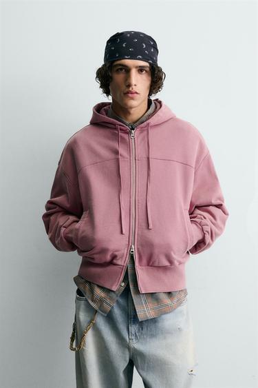 ТОЛСТОВКА BOXY FIT ИЗ ТКАНИ С ЭФФЕКТОМ ПОТЕРТОСТИ — ЦВЕТ РОЗОВОГО ДЕРЕВА от Zara