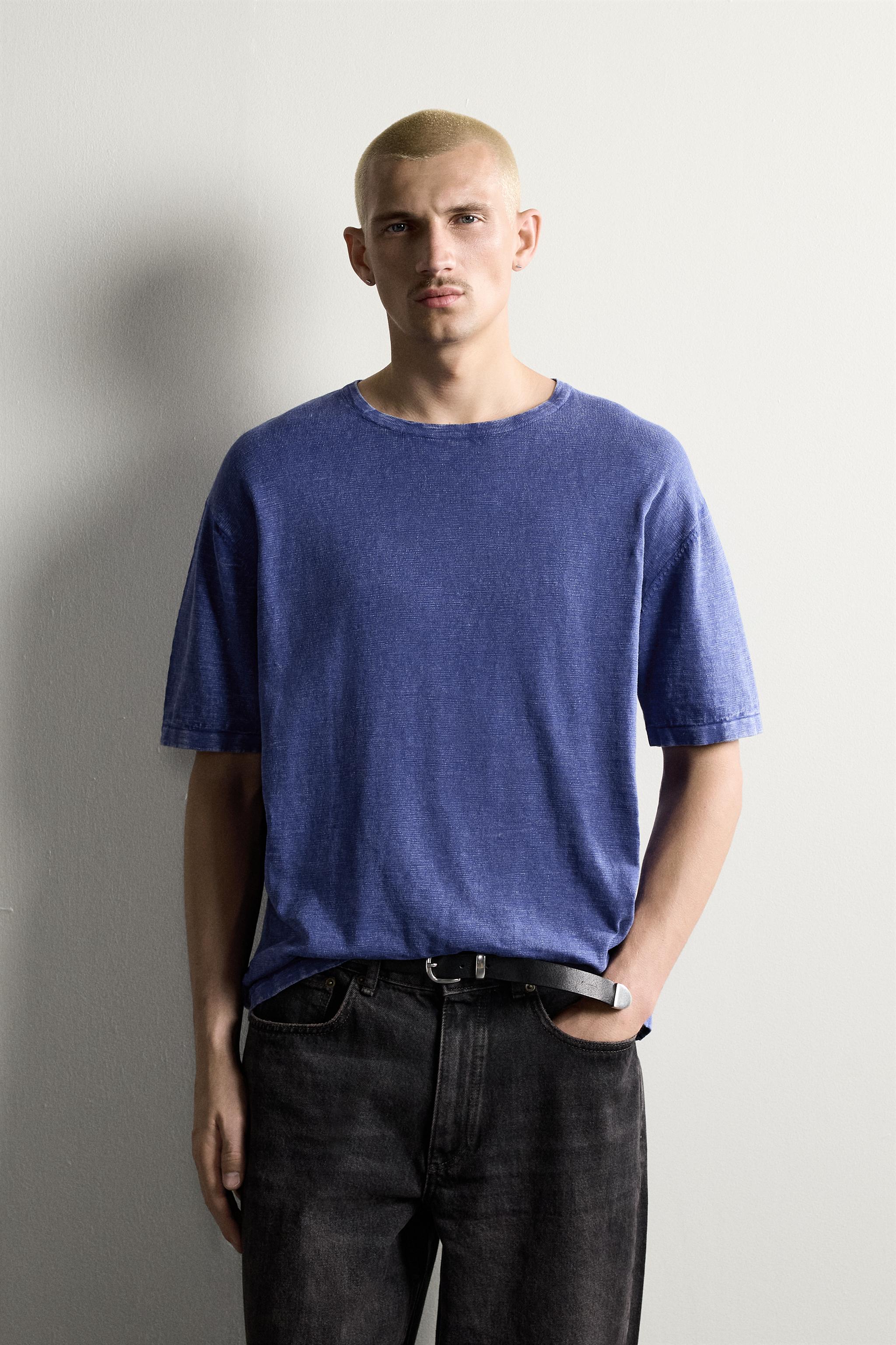 IRREGULAR TEXTURE KNIT T-SHIRT — Bluish