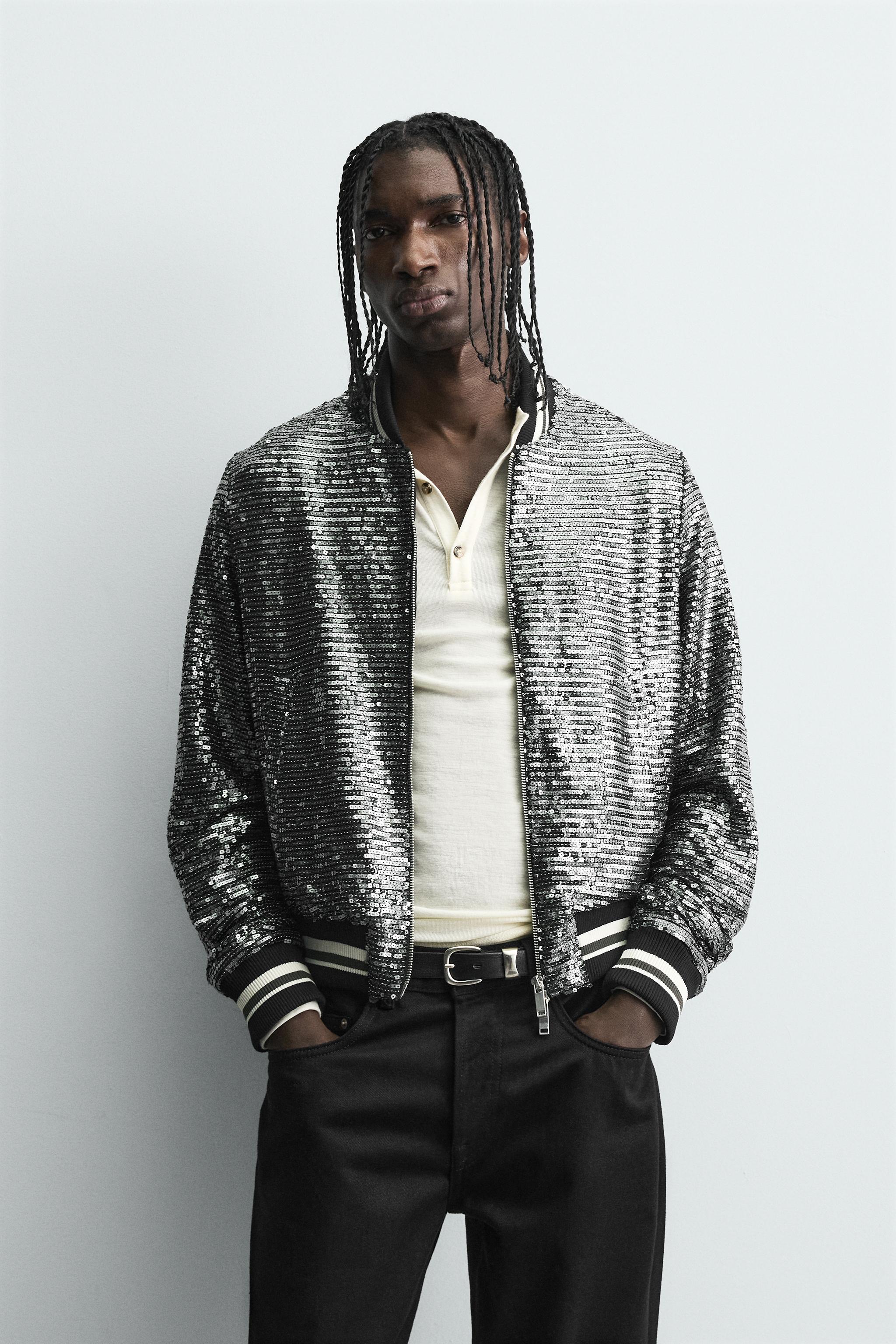 SEQUIN BOMBER JACKET Black Silver ZARA United Kingdom
