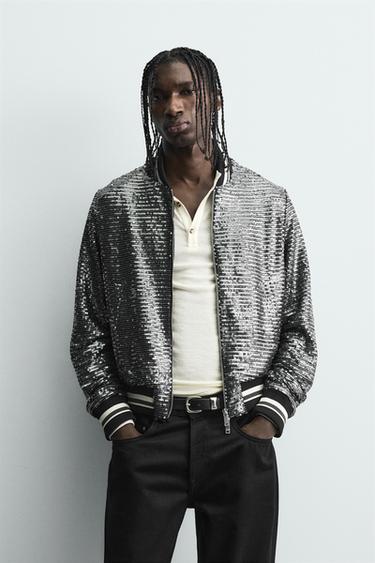 BLOUSON BOMBER PAILLETTES - Noir / Argent de Zara