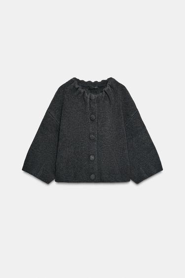 WOOL BLEND BOMBER JACKET WITH RUFFLED NECK - Mid-grey by Zara