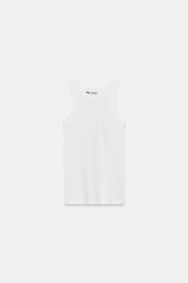 Zara BASIC SLEEVELESS T-SHIRT - White