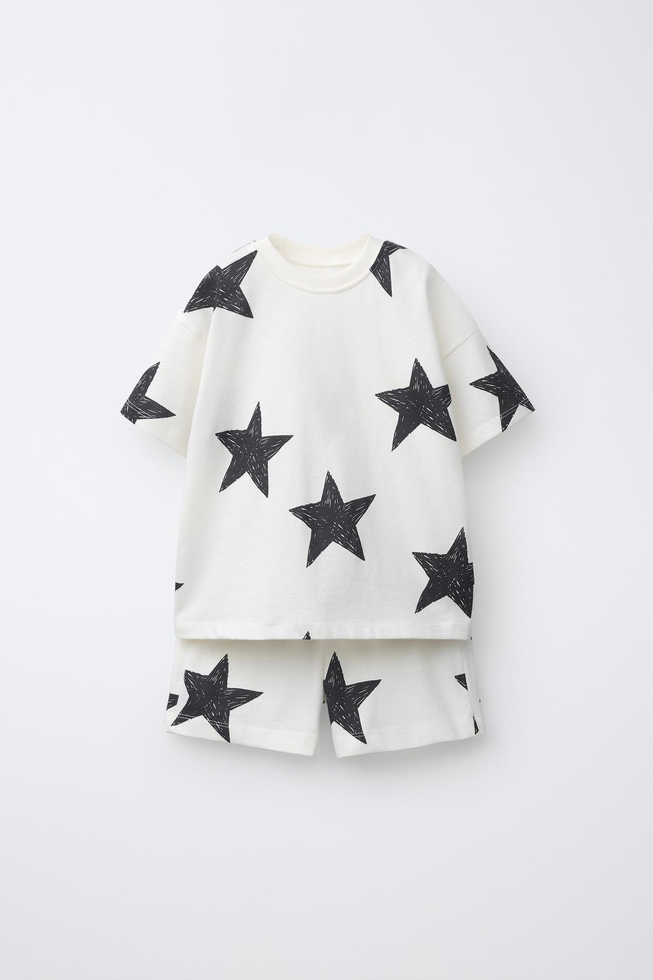 STAR T-SHIRT AND BERMUDA JOGGING SET — Ecru
