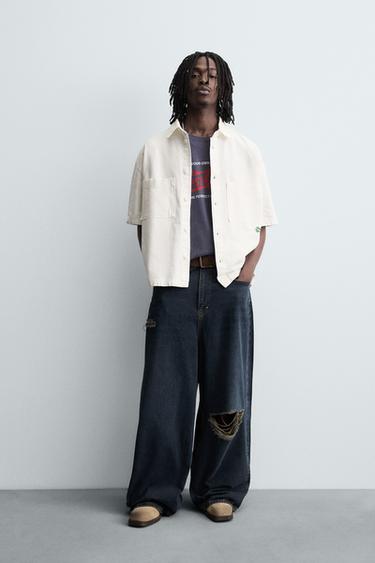 CONTRAST EMBROIDERY SHIRT - Oyster-white by Zara