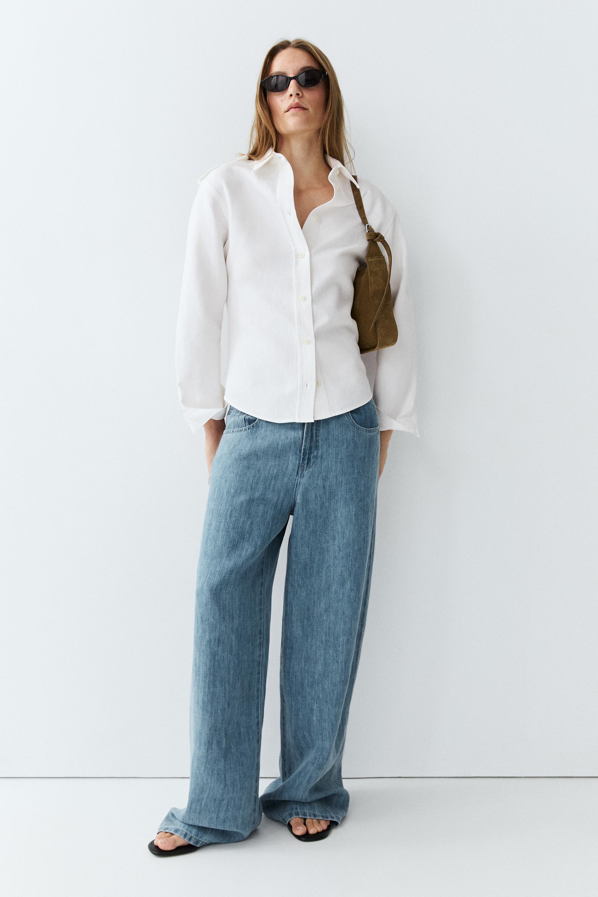 Cotton and linen blend shirt with shoulder detail