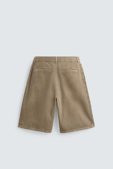 RELAXED FIT BERMUDA SHORTS WITH PLEATS - Beige by Zara - Image 7