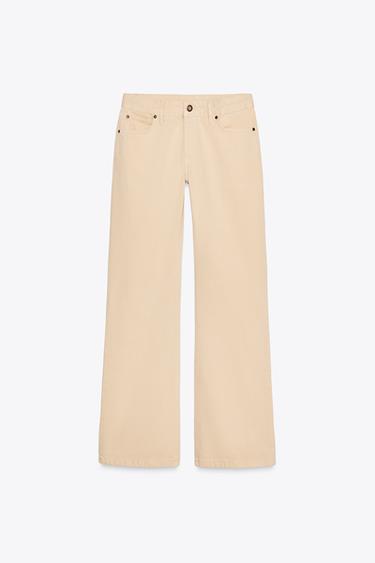 Zara MADALA VÖÖKOHAGA TEKSAD BOOT-CUT FULL LENGTH ZW COLLECTION - Ecru