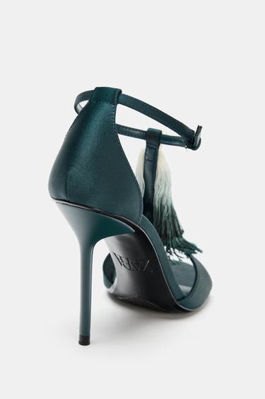 SANDALIA TACÓN BORLAS - Azul Turquesa de Zara