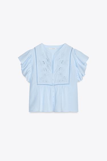 CHEMISE MANCHES COURTES VOLANT - Bleu clair de Zara - Image 5