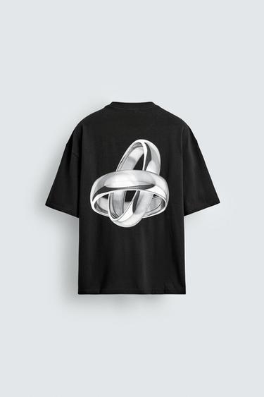 T-SHIRT À IMPRIMÉ ANNEAUX - Noir de Zara - Image 7