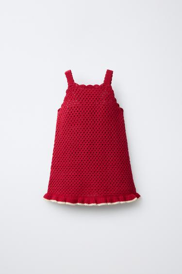 ROBE EN MAILLE À FLEURS EN CROCHET - Rouge de Zara - Image 1