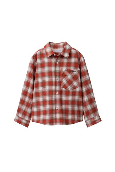 Zara PLAID SHIRT WITH EMBROIDERED TEXT - Red - Image 0