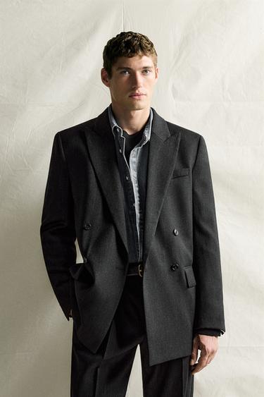 100% WOOL MANTECO® DOUBLE-BREASTED SUIT BLAZER — Gray marl 2