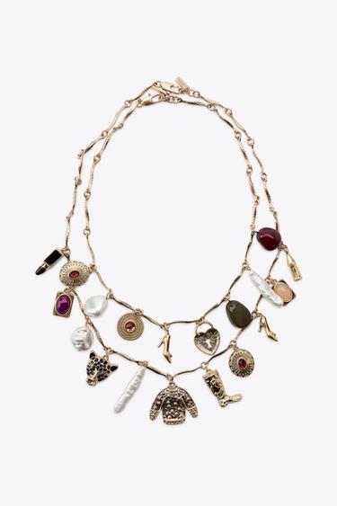 Zara PACK OF METAL MULTI-CHARM NECKLACES - Golden