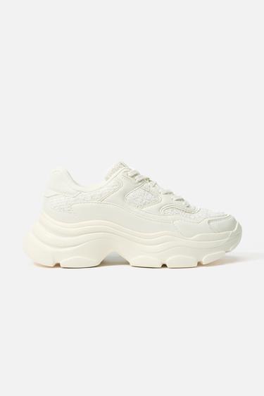 FABRIC CHUNKY SOLE RUNNING SHOES - Ecru White by Zara