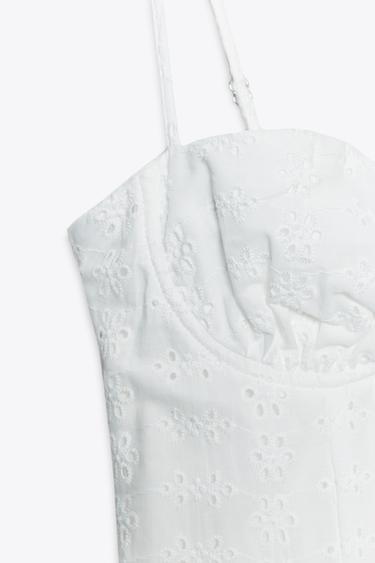 MIDI CORSET DRESS WITH CUTWORK EMBROIDERY - White by Zara - Image 9