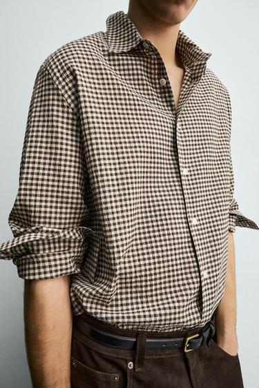 TEXTURED CHECK SHIRT - Brown by Zara - Image 5