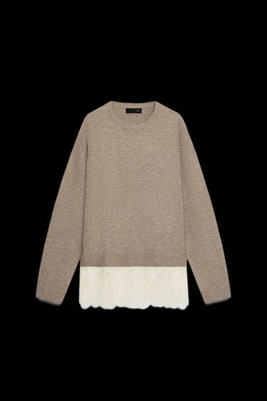 Zara COMBINATION KNIT JUMPER - Sand / Marl - Image 0